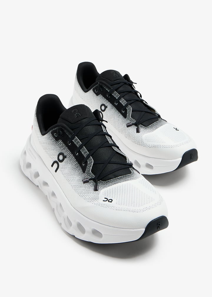 On White & Black Lace-Up Sneakers with Sculpted Cutout Sole