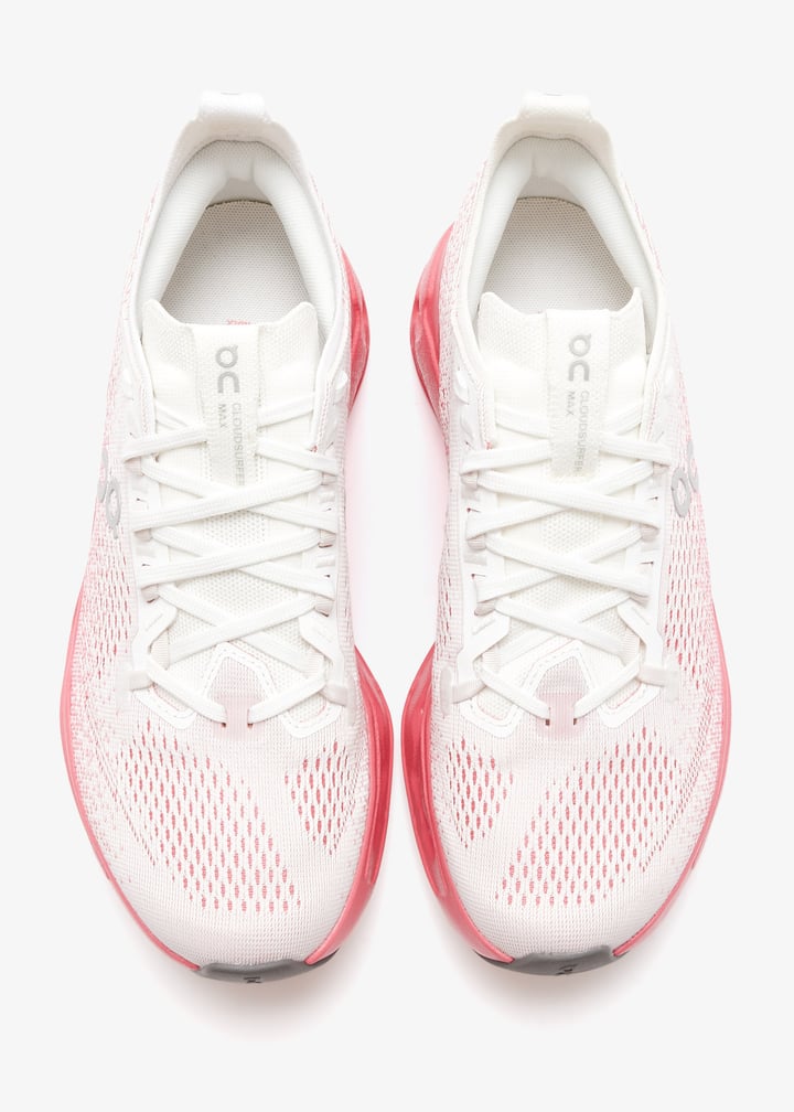 On White and Coral Pink Mesh Sneakers with Cutout Sole