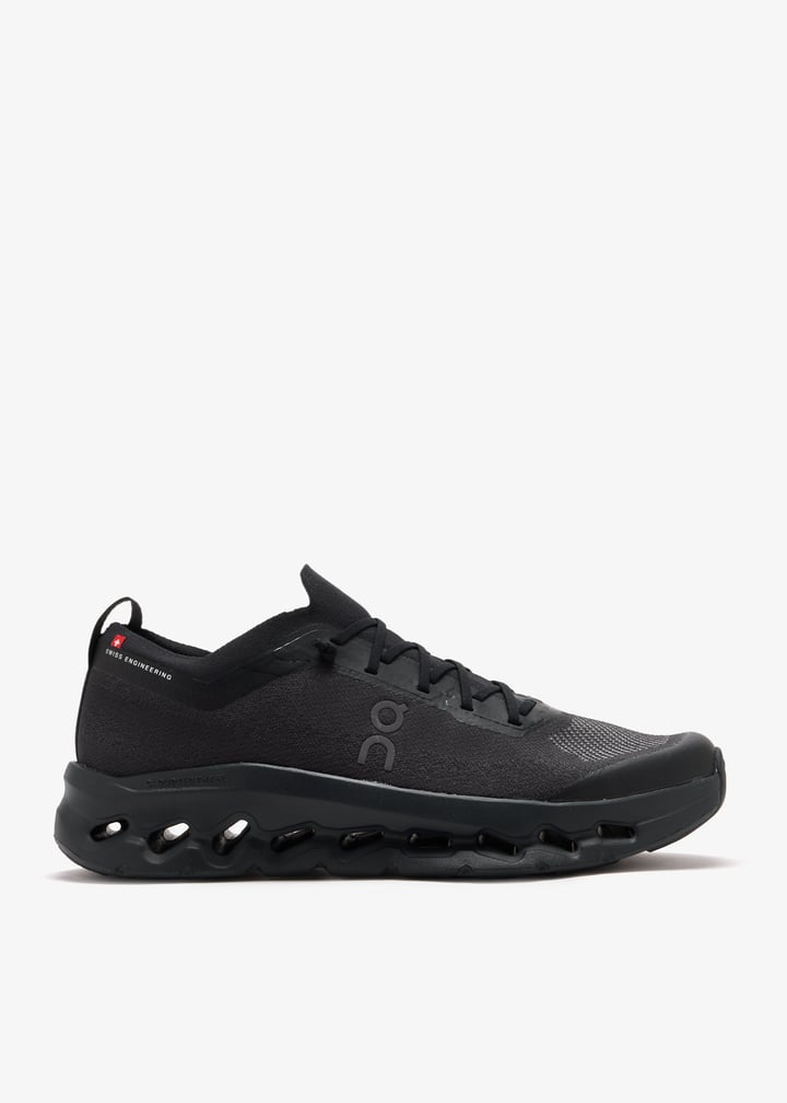 On Black Mesh-Panel Sneakers with Sculpted Cutout Sole