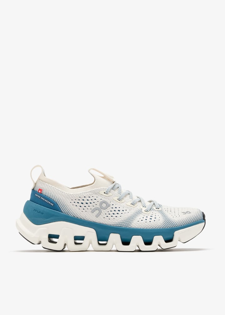 On Ivory and Teal Mesh Sneakers with Segmented Sole