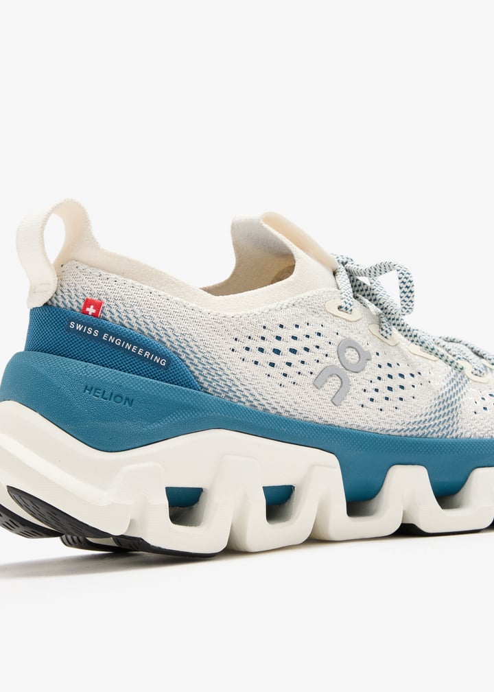 On Ivory and Teal Mesh Sneakers with Segmented Sole