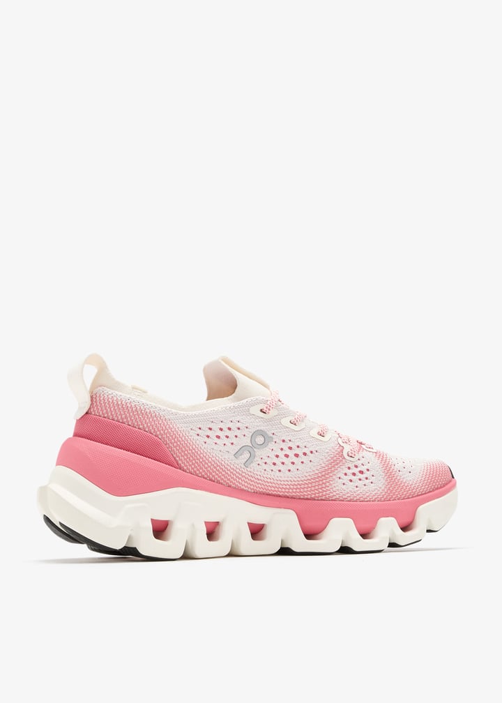 On Ivory and Pink Mesh Sneakers with Segmented Sole