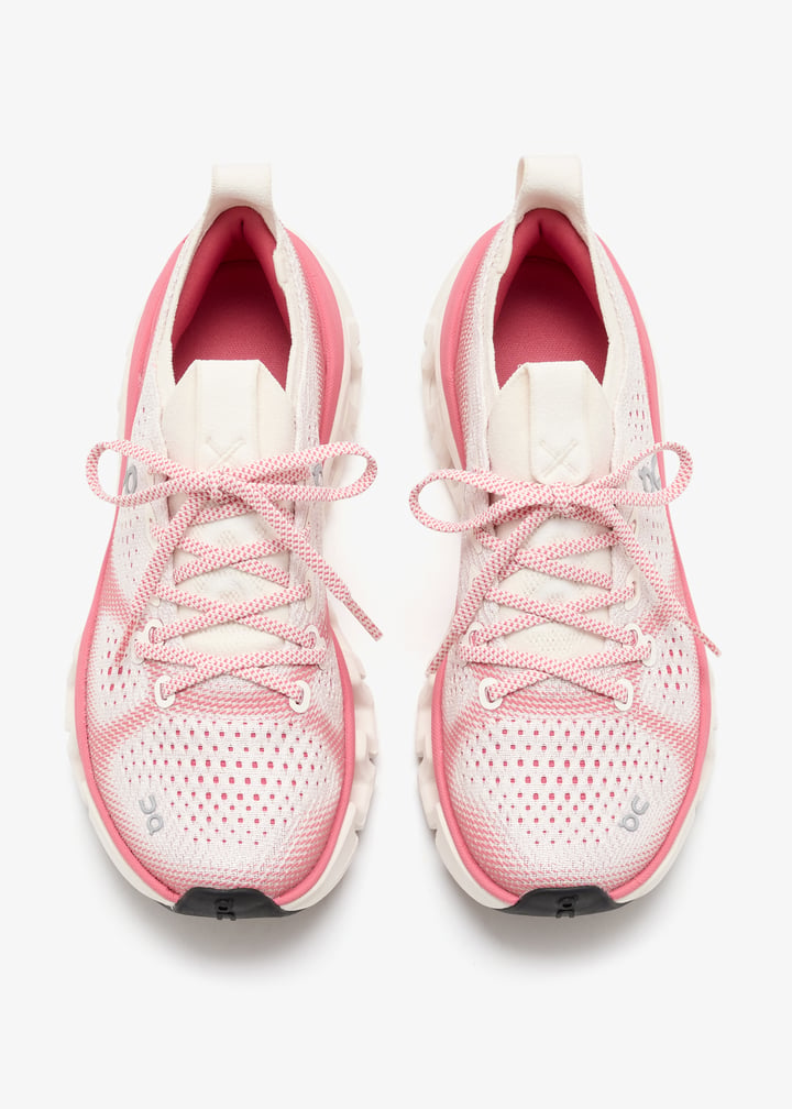 On Ivory and Pink Mesh Sneakers with Segmented Sole