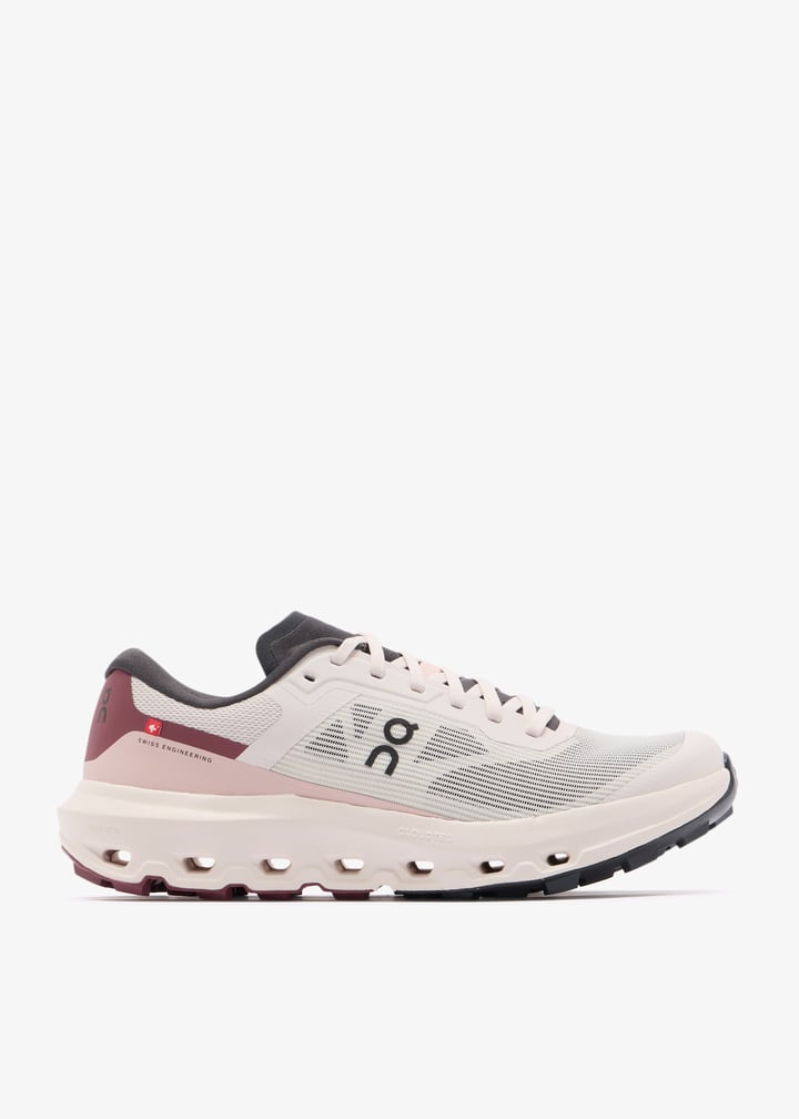On White & Burgundy Mesh-Panel Lace-Up Sneakers