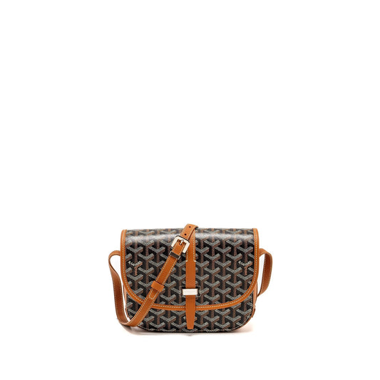Goyard Belvedere PM Messenger Bag – Black & Tan Goyardine Canvas & Calfskin, Silver Hardware