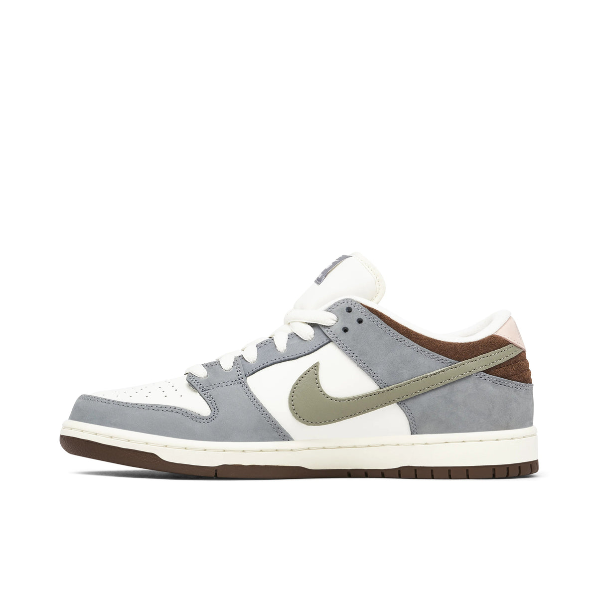 Nike SB Dunk Low Grey & White Sneakers with Olive Swoosh
