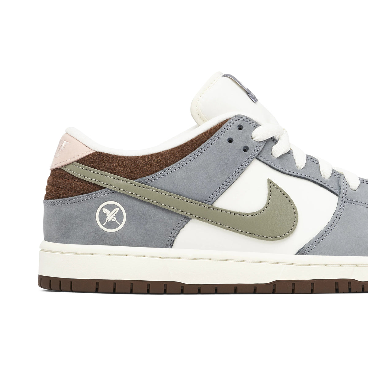 Nike SB Dunk Low Grey & White Sneakers with Olive Swoosh