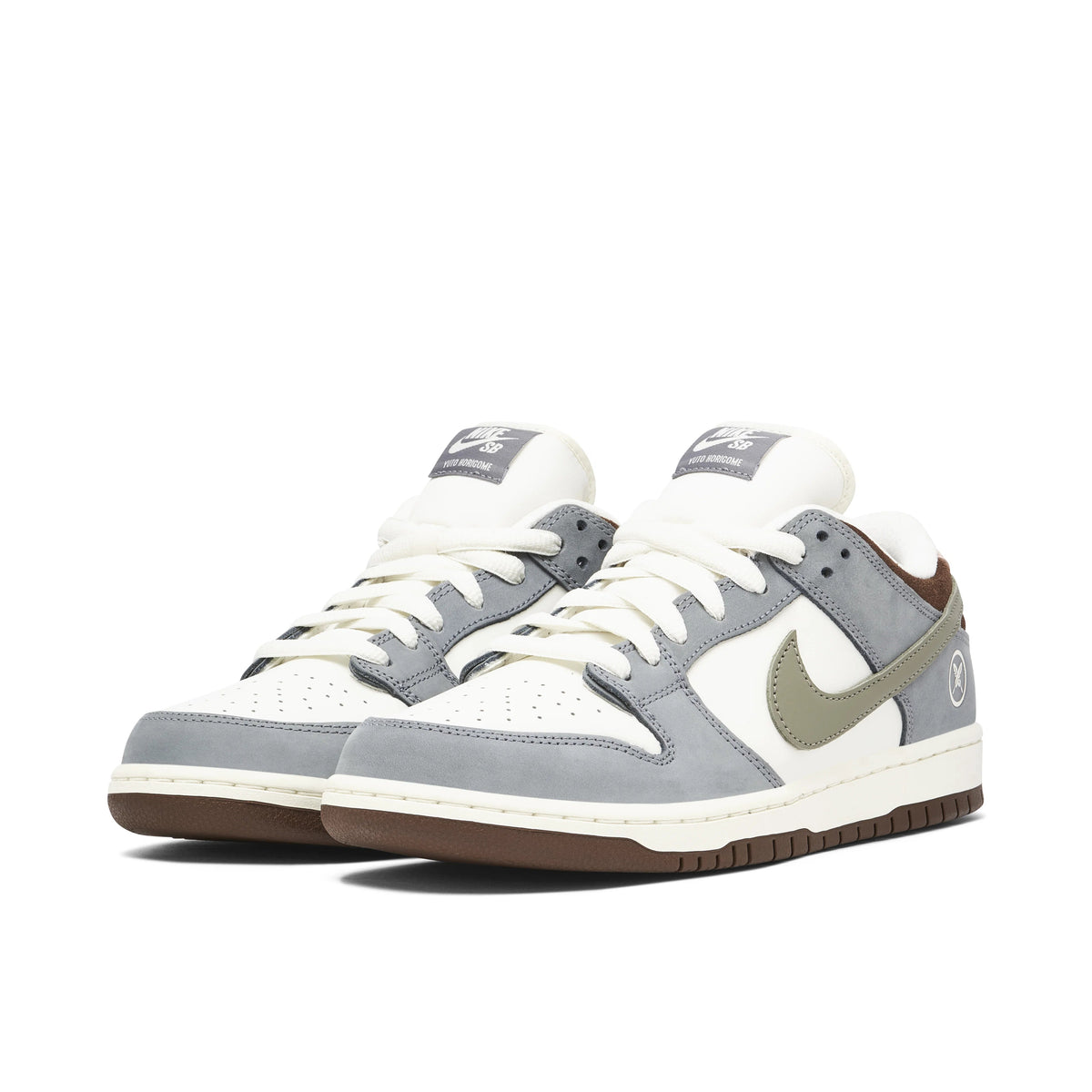 Nike SB Dunk Low Grey & White Sneakers with Olive Swoosh