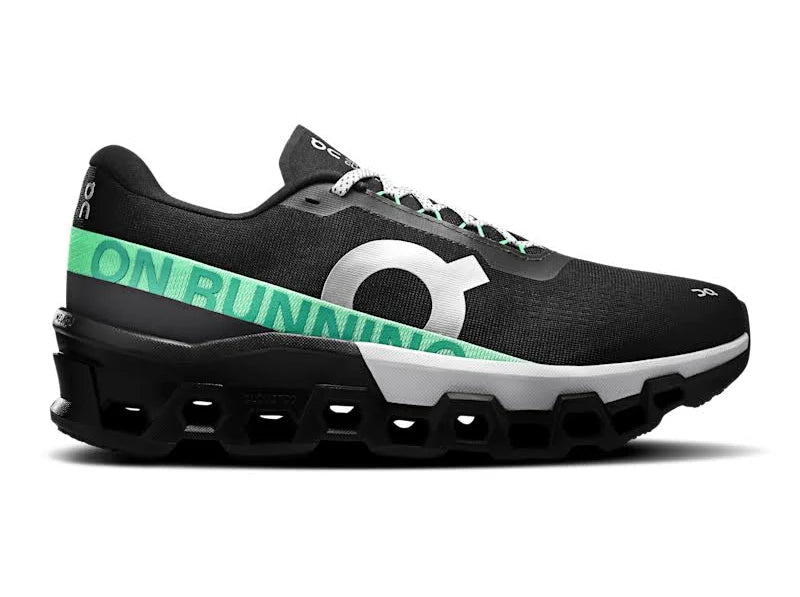On Cloudmonster 2 Black Sneakers with Mint Green Accents