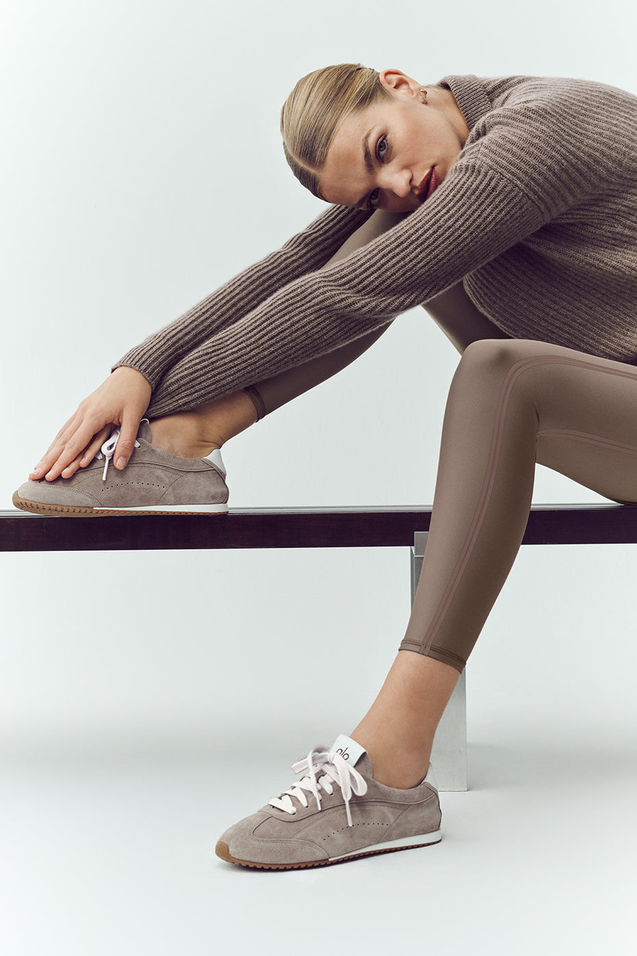 Alo Taupe Retro Low-Top Sneakers with Gum Sole