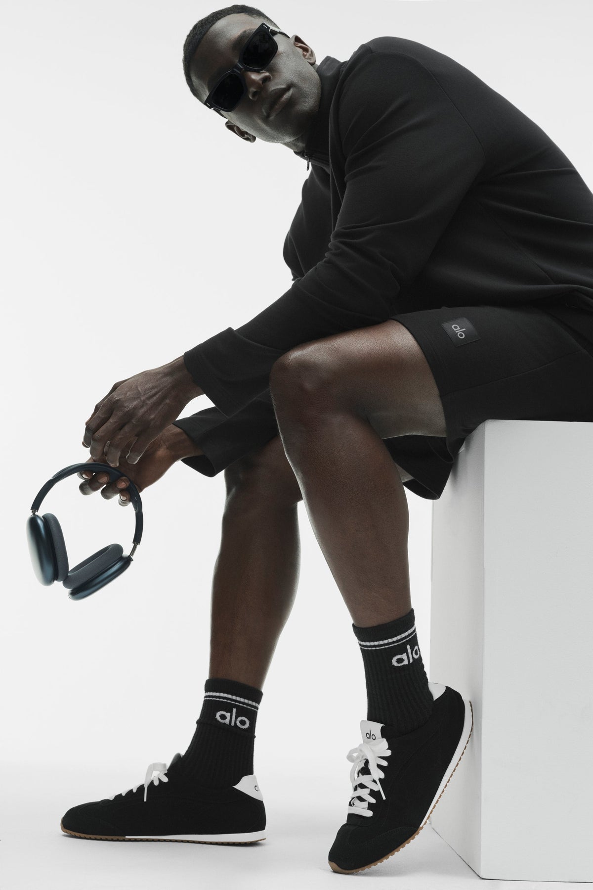 Alo Black & White Retro Low-Top Sneakers with Gum Sole
